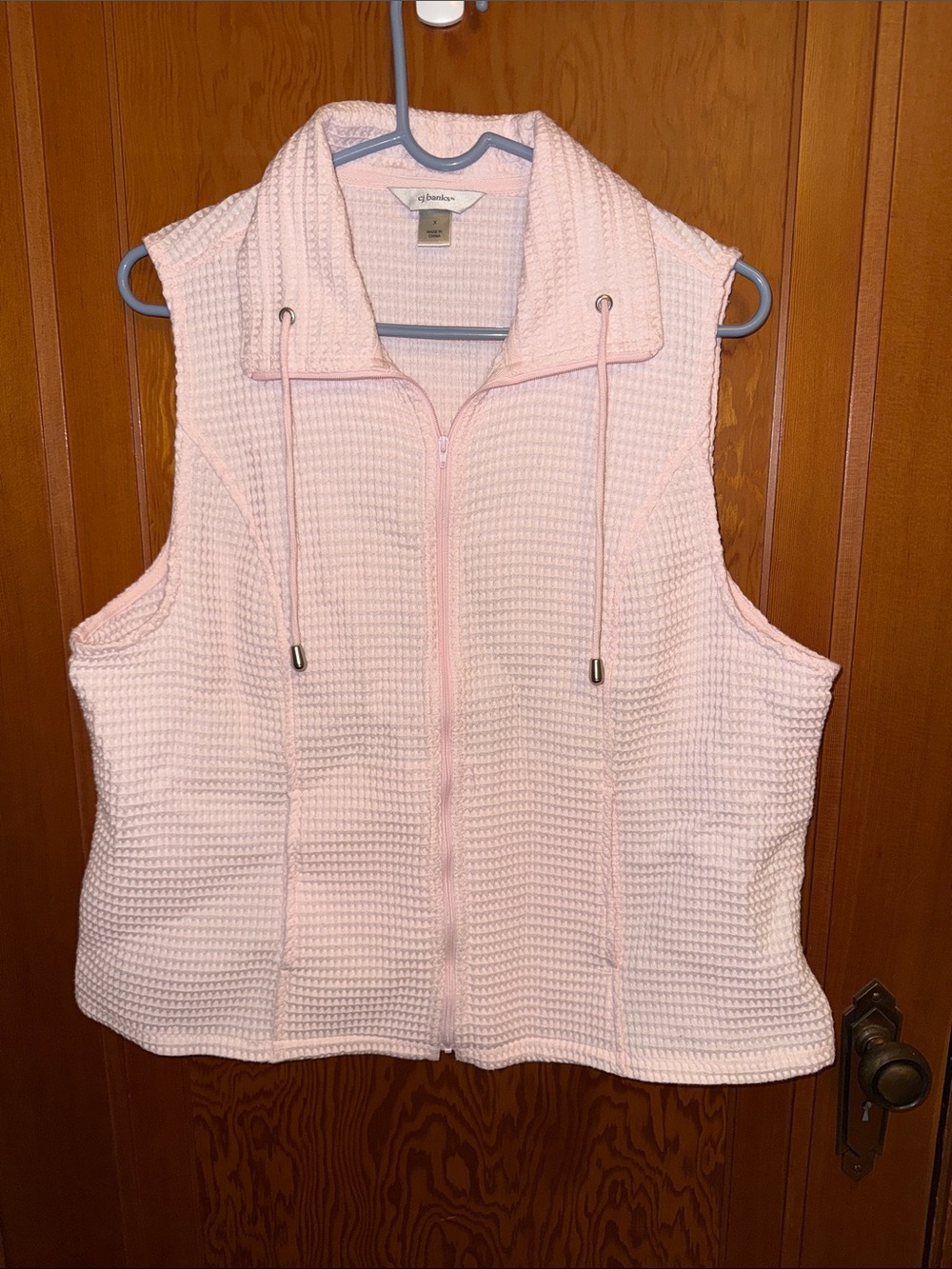 CJ Banks Light Pink Waffle-Knit Hooded Vest